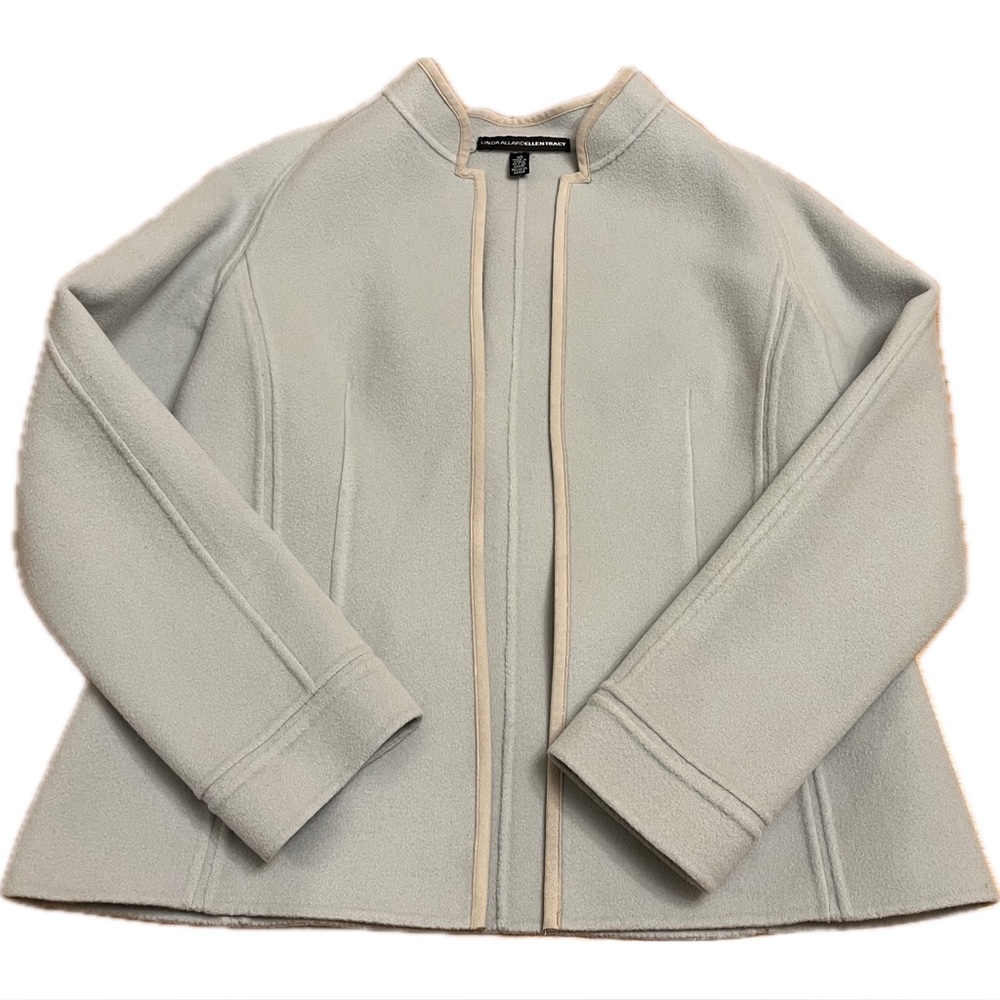 Linda Allard Ellen Tracy Women’s Jacket Blue/Gray Wool w/Suede Trim Size 10